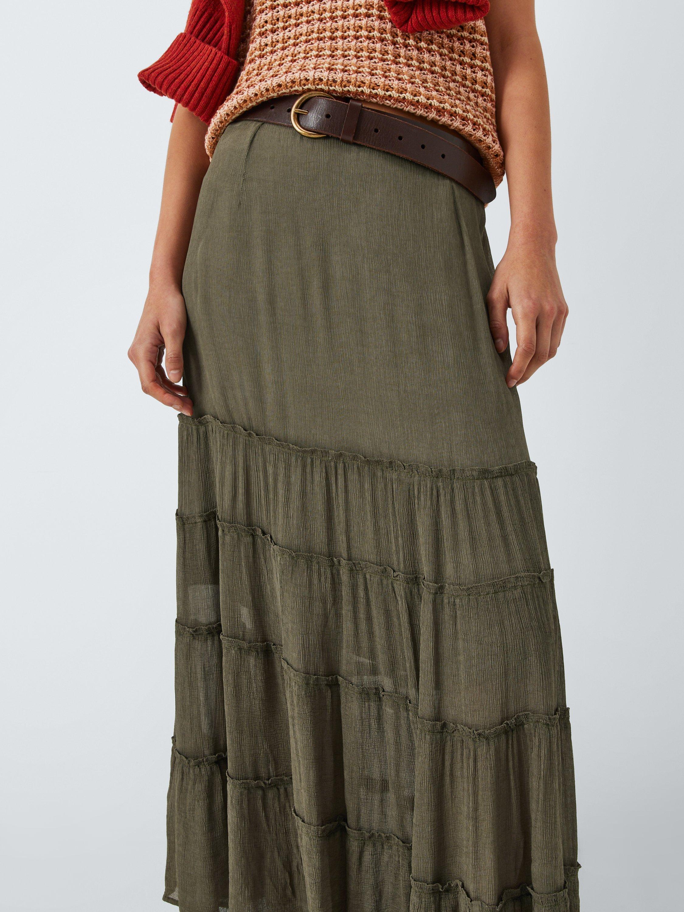 Product image 6 of 6, which shows AND/OR Textured Tiered Maxi Skirt, Khaki, 6
