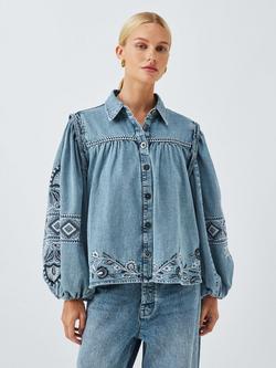 AND/OR Embroidered Denim Shirt, Light Blue Denim, Light Blue Denim
