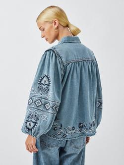 AND/OR Embroidered Denim Shirt, Light Blue Denim - view 2, Light Blue Denim