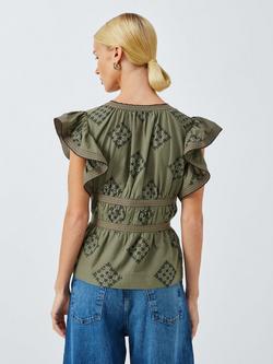 AND/OR Embroidered Tie Front Top, Khaki - view 2, Khaki