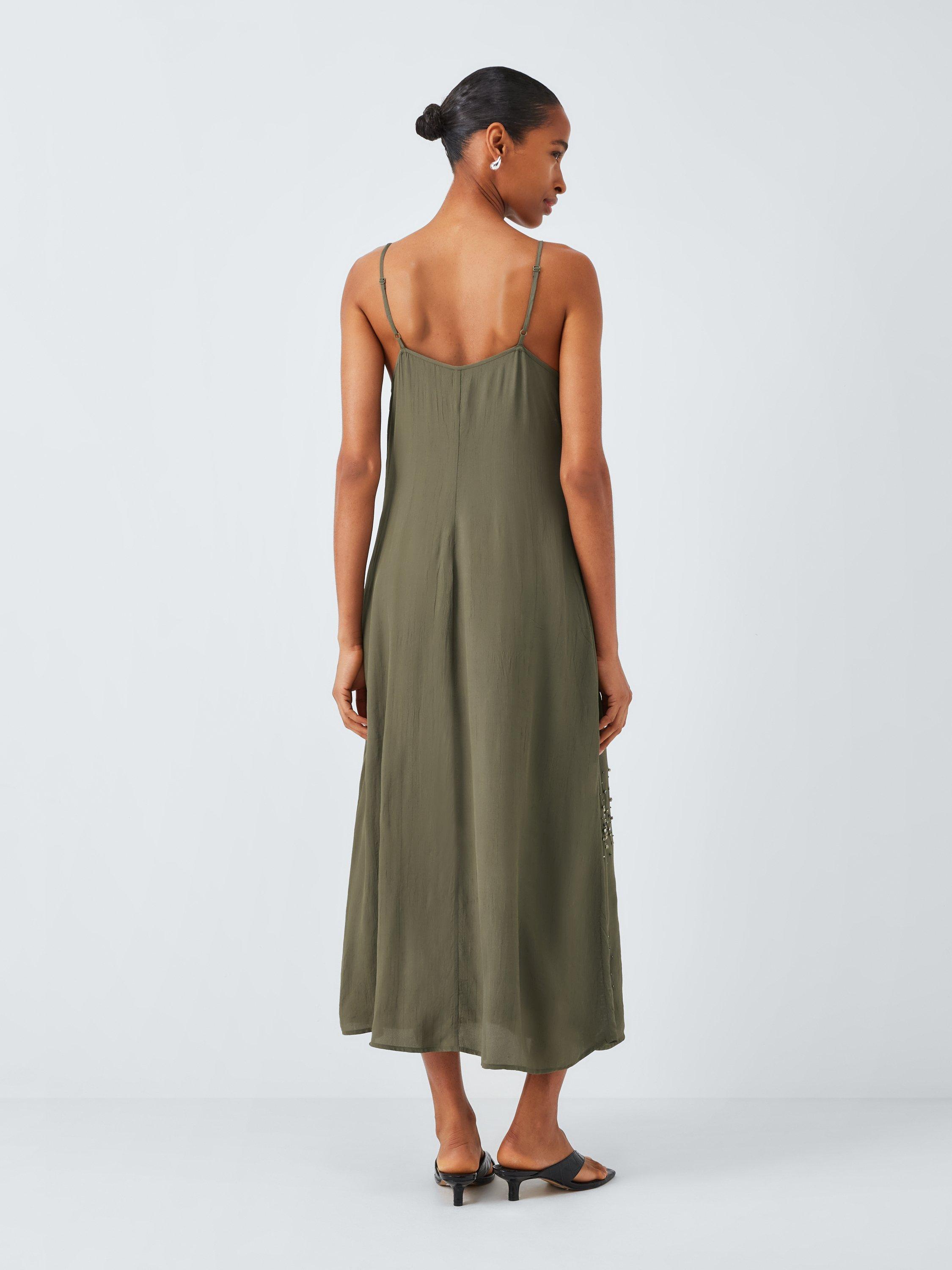 Product image 2 of 6, which shows AND/OR Ember Embellished Slip Dress, Khaki, 6