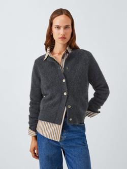 John Lewis Brushed Cashmere Crew Neck Cardigan, Charcoal
