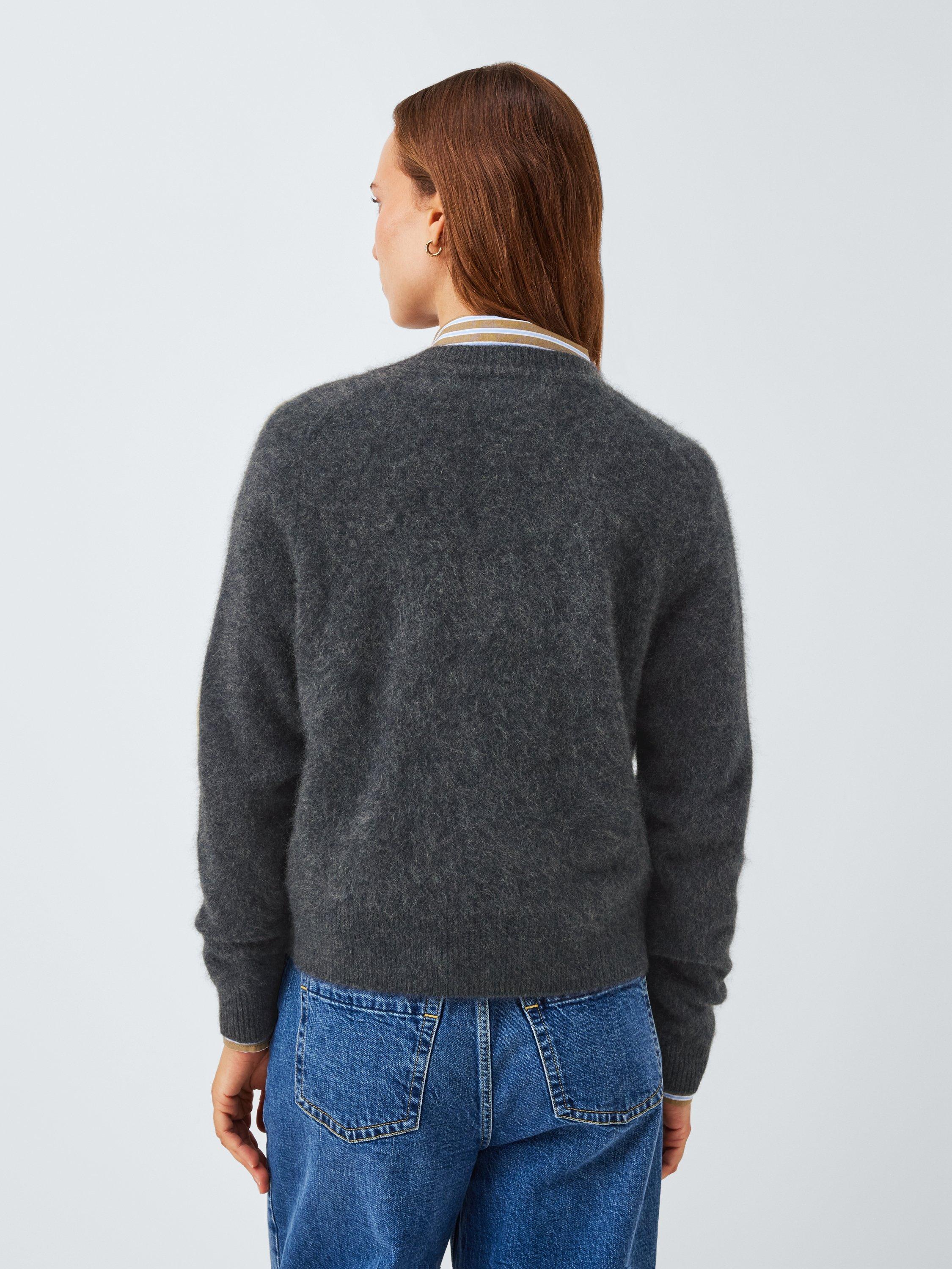 Product image 2 of 7, which shows John Lewis Brushed Cashmere Crew Neck Cardigan, Charcoal, 8