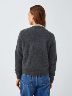 John Lewis Brushed Cashmere Crew Neck Cardigan - view 2, Charcoal