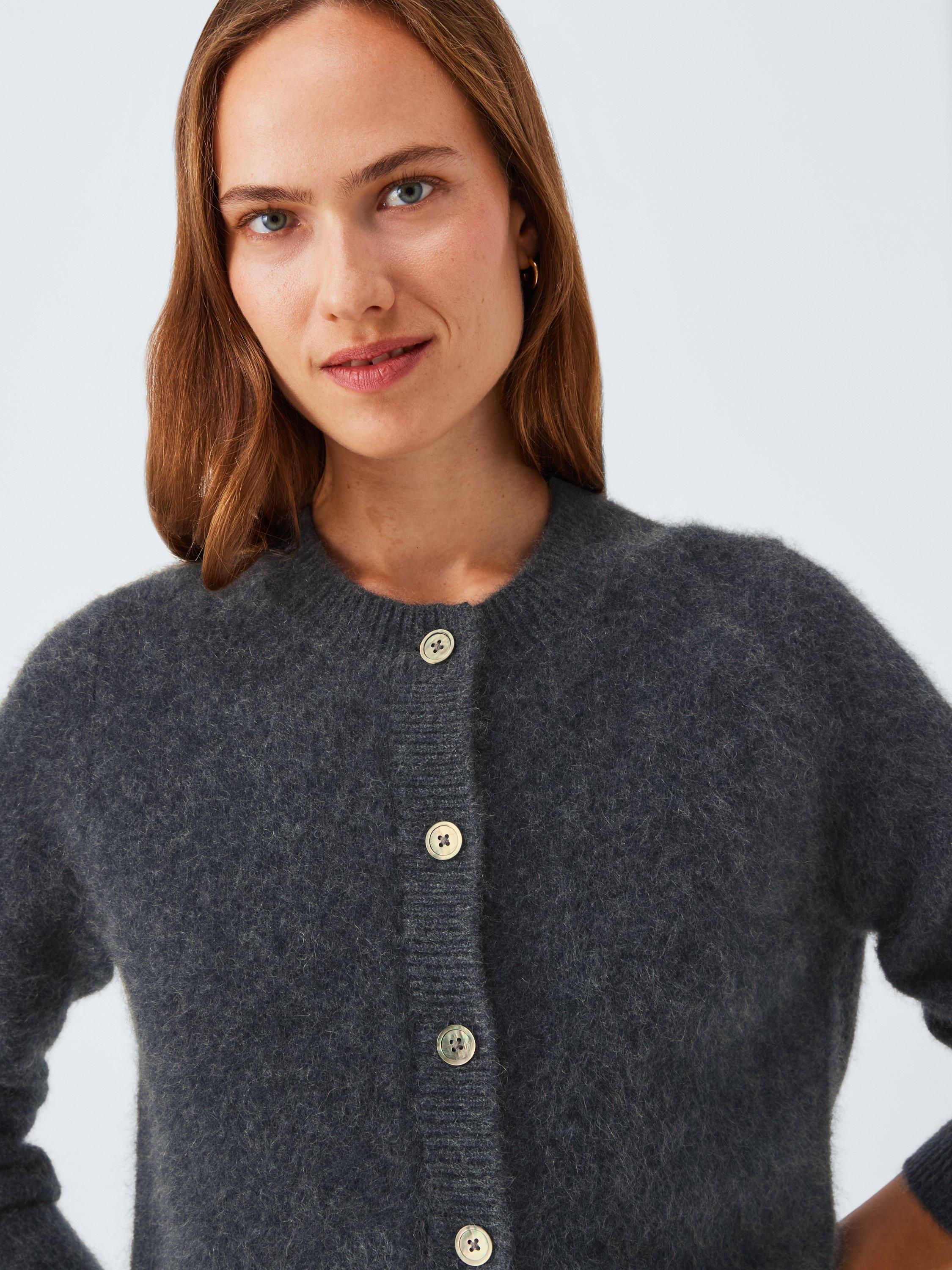 Product image 6 of 7, which shows John Lewis Brushed Cashmere Crew Neck Cardigan, Charcoal, 8