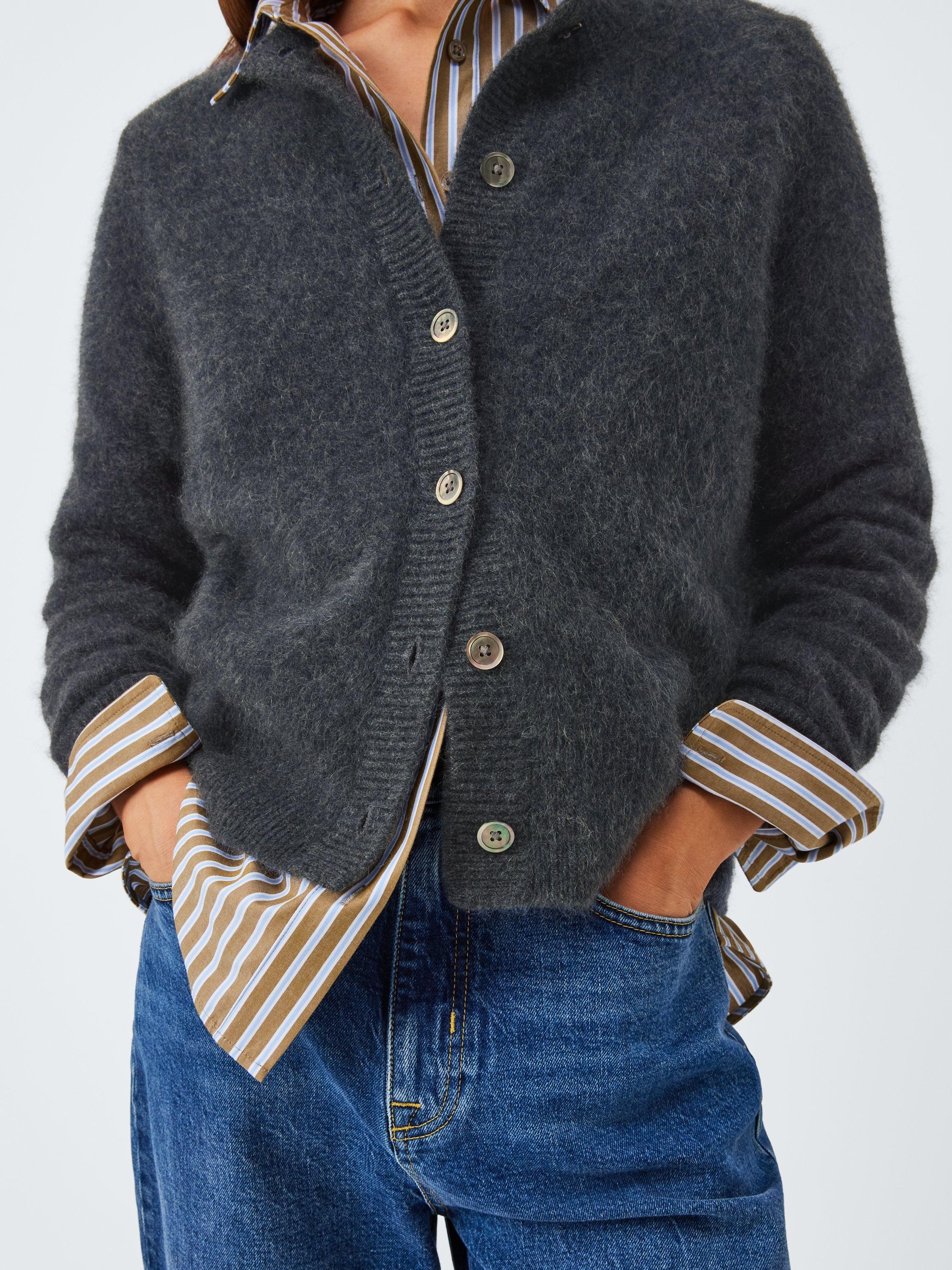 Product image 7 of 7, which shows John Lewis Brushed Cashmere Crew Neck Cardigan, Charcoal, 8