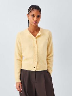 John Lewis Brushed Cashmere Crew Neck Cardigan, Buttercream