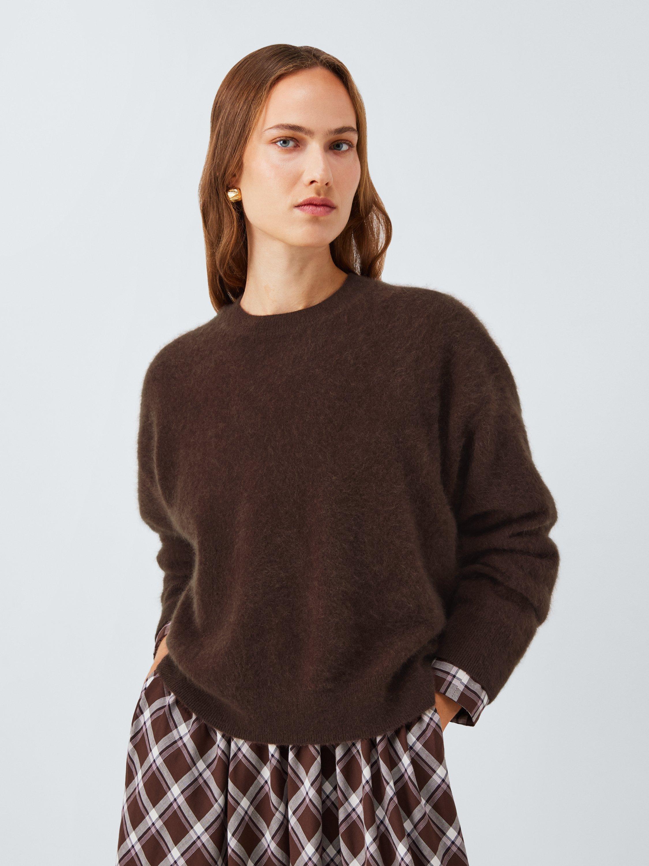 Product image 1 of 7, which shows John Lewis Brushed Cashmere Crew Neck Jumper, Chocolate, 16