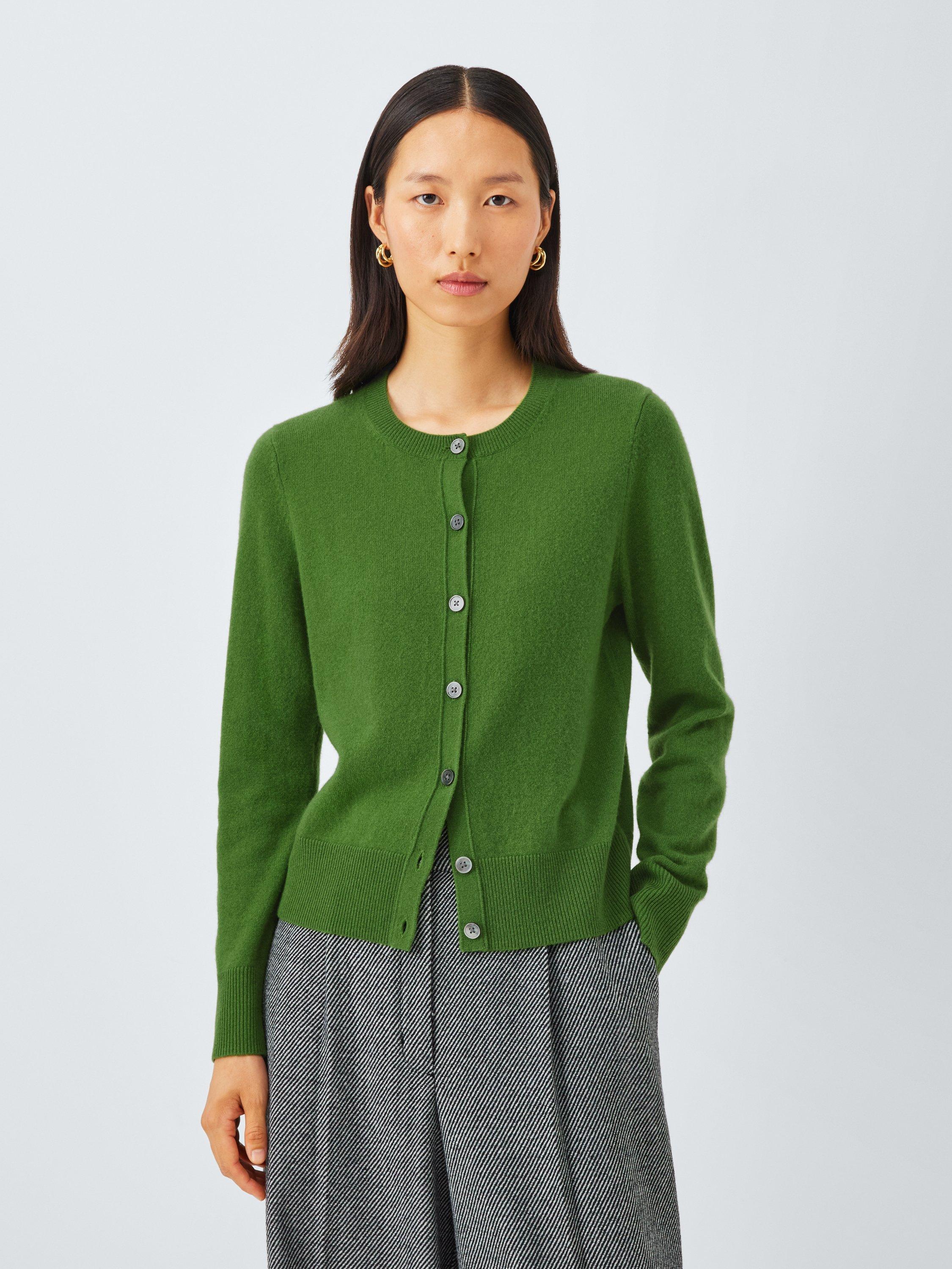 Product image 1 of 7, which shows John Lewis Cashmere Crew Neck Cardigan, Green, 8