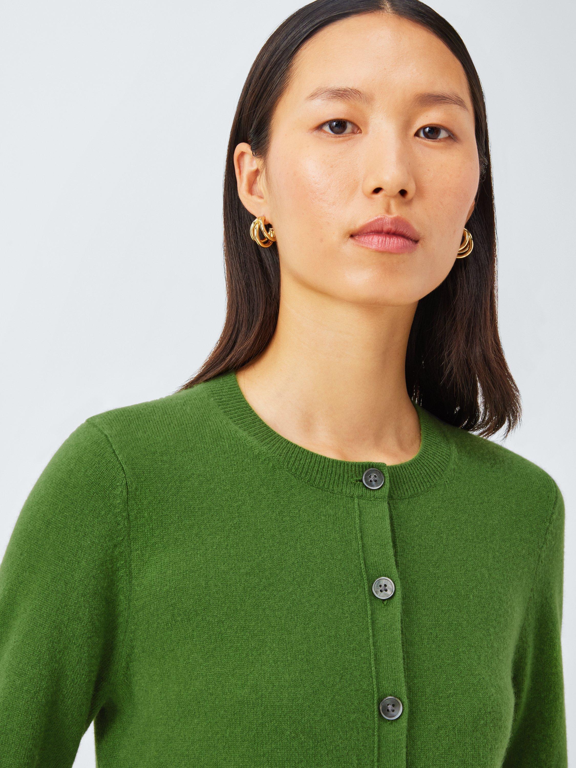Product image 6 of 7, which shows John Lewis Cashmere Crew Neck Cardigan, Green, 8