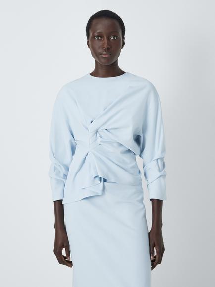 John Lewis x A.W.A.K.E. MODE Knot Blouse, Light Blue