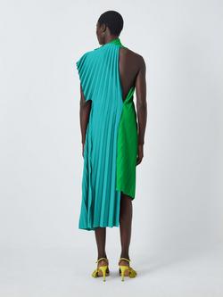 John Lewis x A.W.A.K.E. MODE Colour Block Pleated Midi Dress, Green/Turquoise - view 2, Green/Turquoise