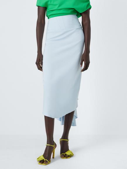 John Lewis x A.W.A.K.E. MODE Bustle Back Midi Pencil Skirt, Light Blue, Light Blue