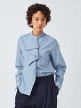 John Lewis Frill Front Striped Cotton Collarless Shirt, Blue Stripe
