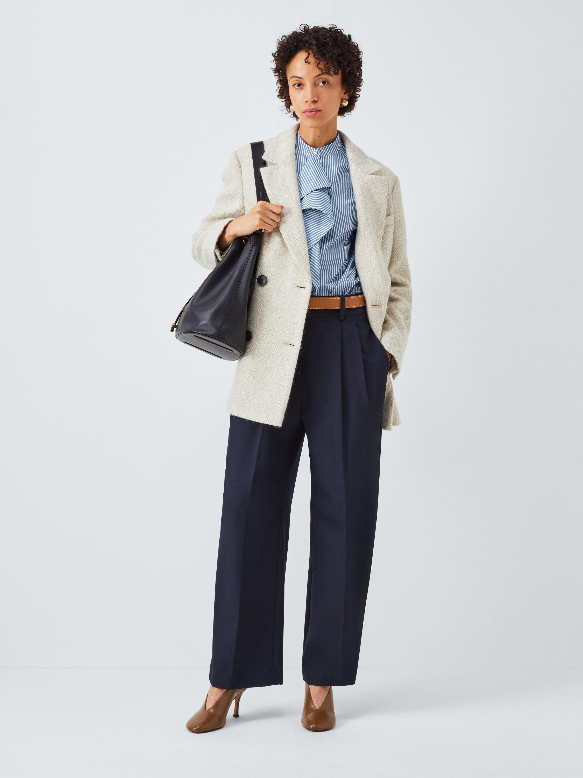 Product image 3 of 6, which shows John Lewis Frill Front Striped Cotton Collarless Shirt, Blue Stripe, 8