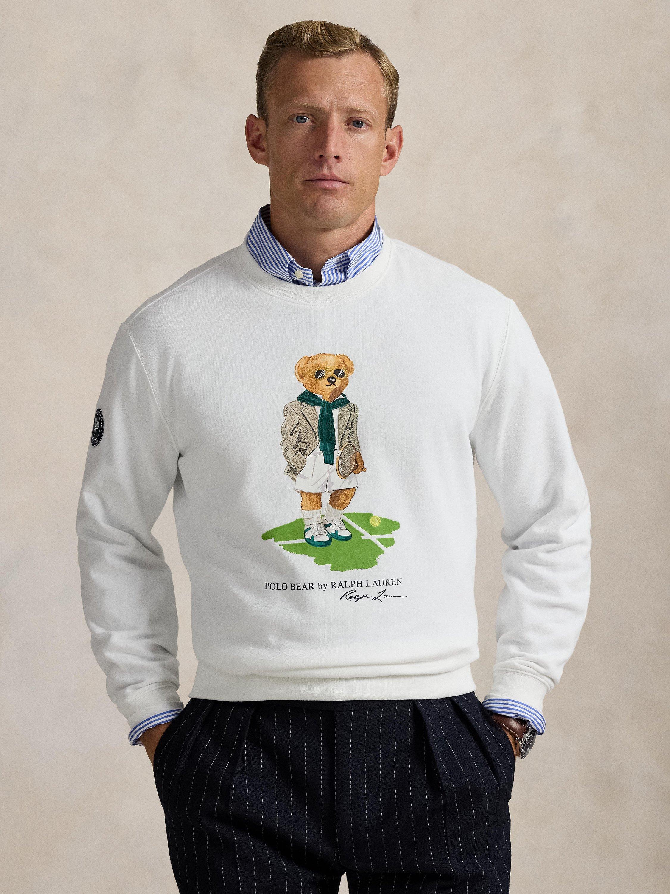 Product image 1 of 5, which shows Polo Ralph Lauren X Wimbledon 2025 Unisex Polo Bear Cotton Blend Sweatshirt, Ceramic White, XL