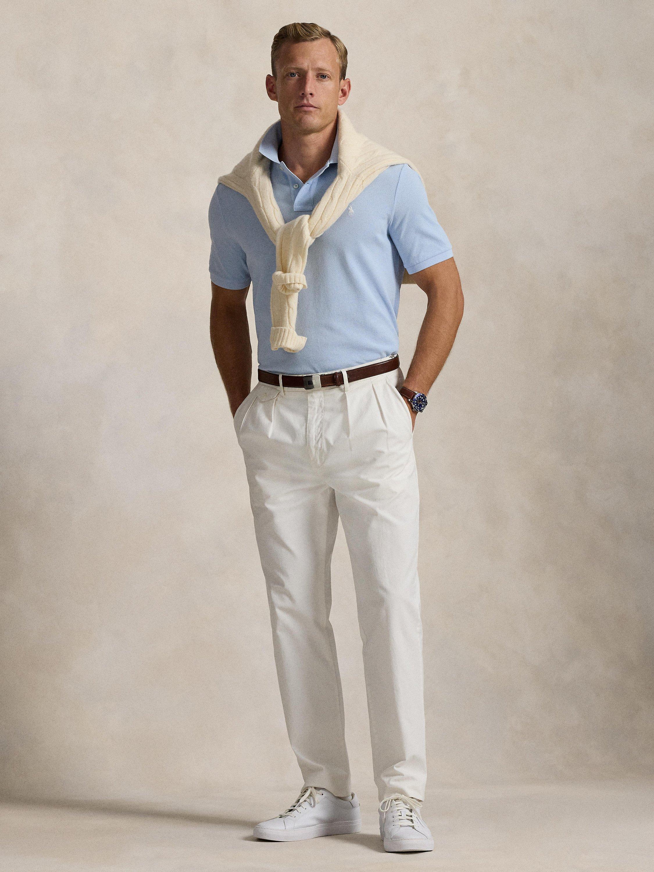 Product image 4 of 5, which shows Polo Ralph Lauren Cotton Custom Slim Fit Short Sleeve Polo Shirt, Southport Blue, L