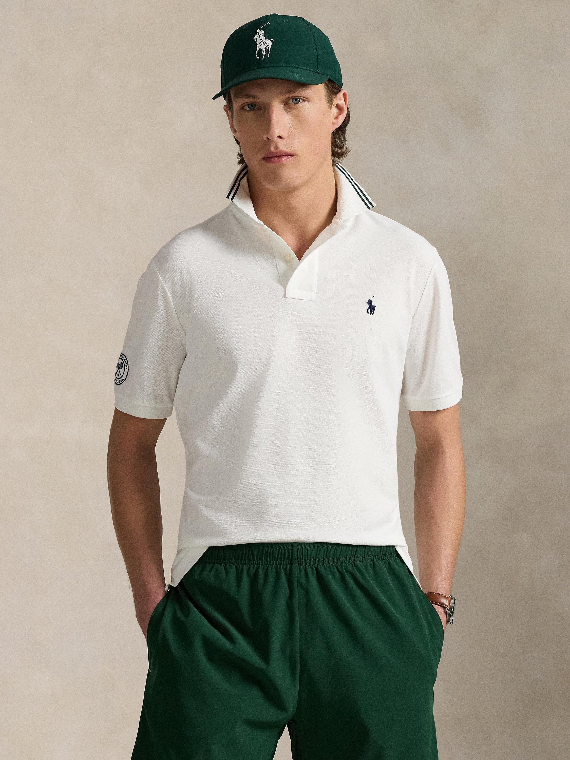 Product image 1 of 5, which shows Polo Ralph Lauren X Wimbledon Cotton Blend Regular Fit Short Sleeve Polo Shirt, Ceramic White, M