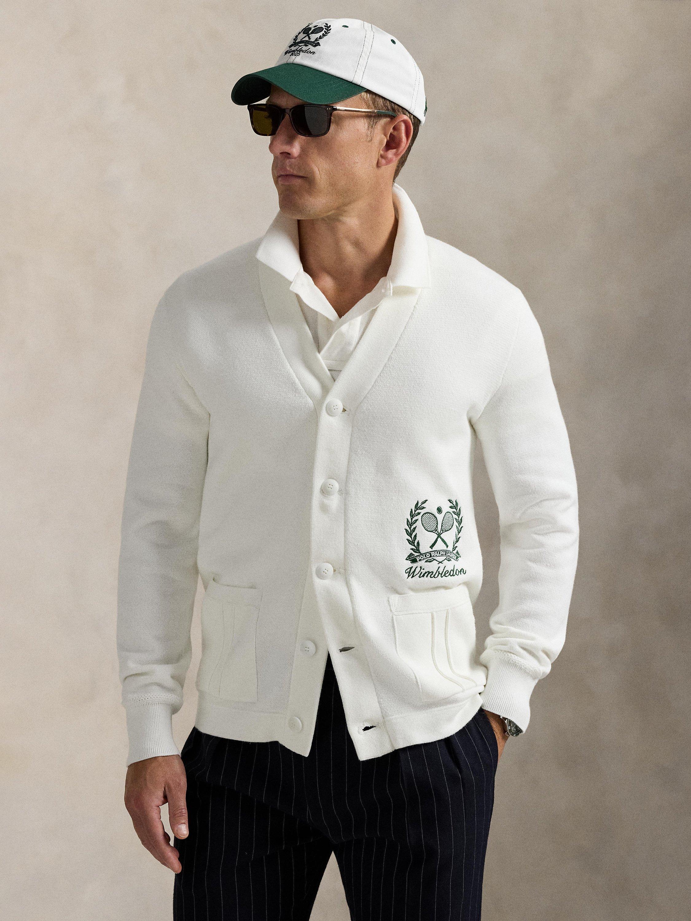 Product image 1 of 5, which shows Ralph Lauren Wimbledon 2025 Crest Cardigan, Ceramic White, M