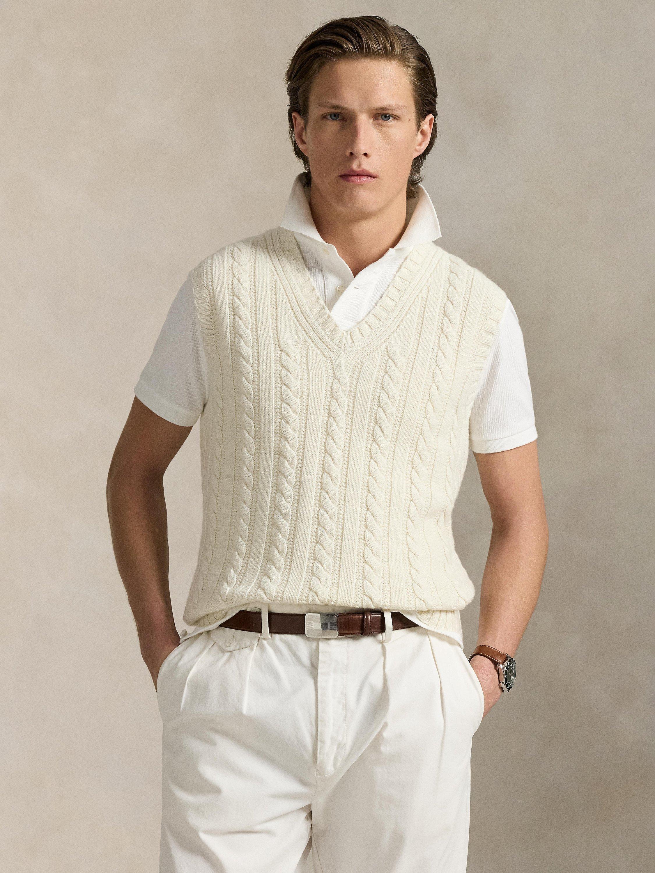 Product image 1 of 5, which shows Polo Ralph Lauren X Wimbledon 2025 Cashmere Blend Vintage Knit Vest, White, M