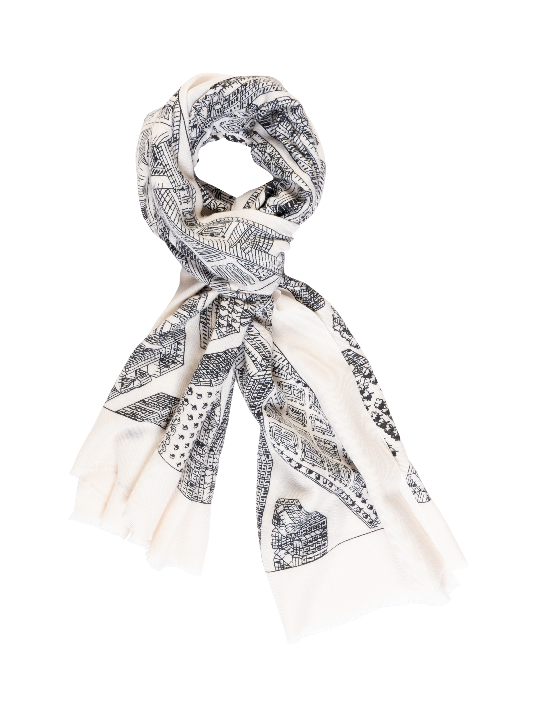 Product image 1 of 3, which shows chesca Paris Print Scarf, Ivory/Black