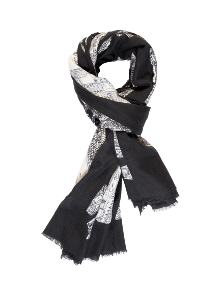 chesca Paris Print Scarf, Black/White, Black/White