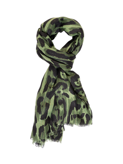 chesca Leopard Foil Scarf, Emerald/Black, Emerald/Black