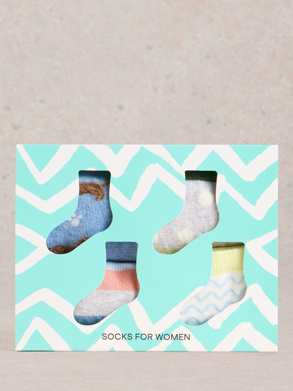 Product image 2 of 4, which shows White Stuff Dog Ankle Socks, Pack of 4, Blue/Multi, 3-5.5