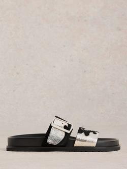 White Stuff Whitney Snake Print Leather Platform Sliders, Black/Multi, Black/Multi