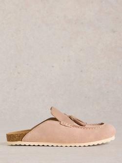 White Stuff Mabel Suede Slip On Footbed Sliders, Light Pink, Light Pink