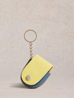 White Stuff Ellie Earbud Leather Holder, Blue/Yellow