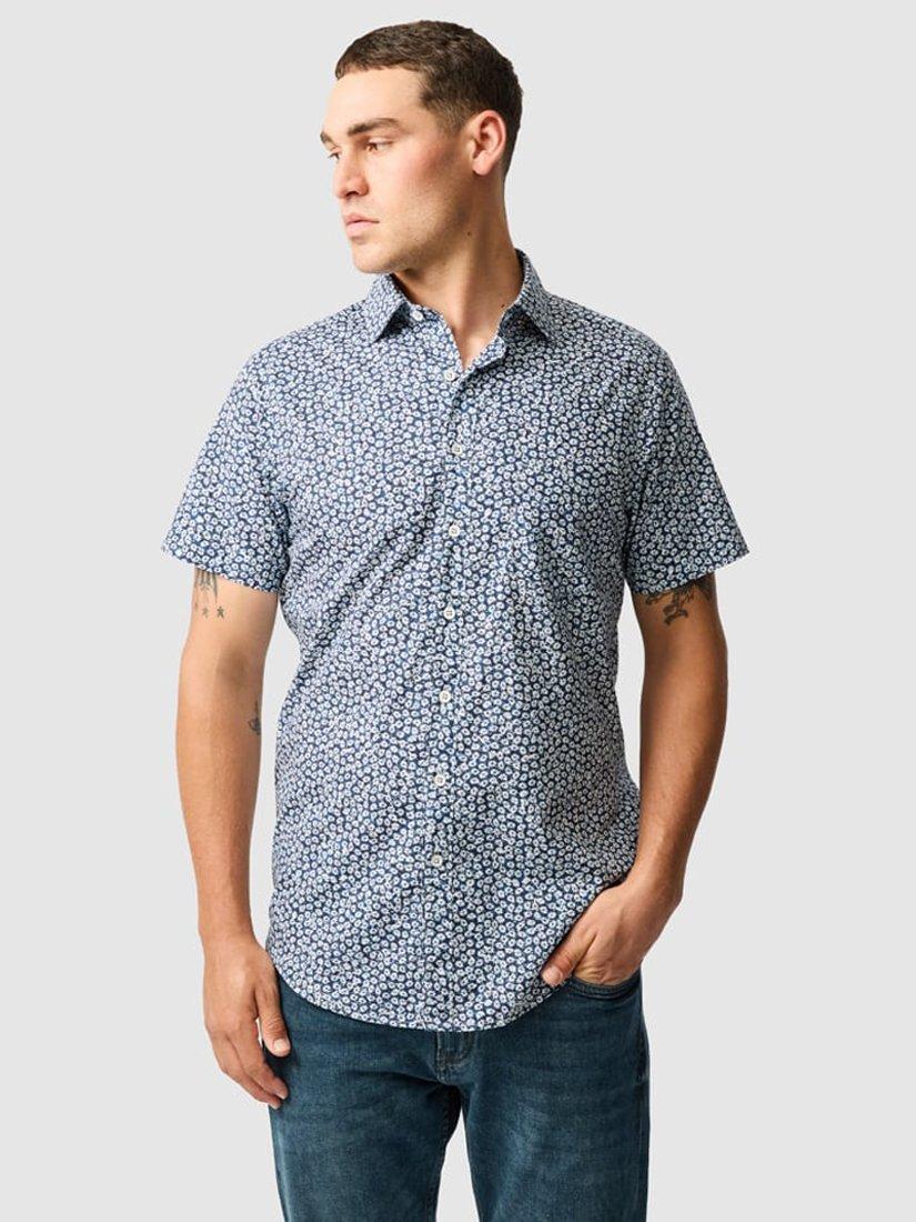 Rodd & Gunn Bentham Floral Cotton Slim Fit Short Sleeve Shirt, Cornflower
