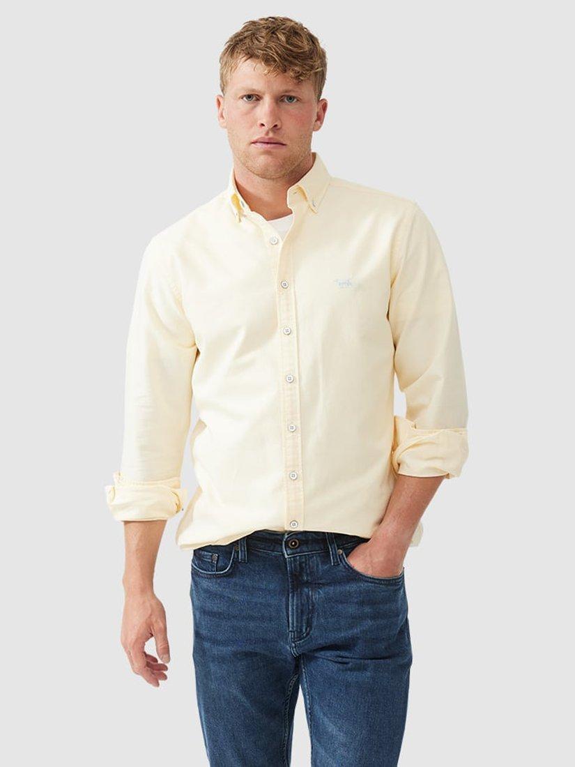Product image 1 of 5, which shows Rodd & Gunn Gunn Oxford Plain Slim Fit Long Sleeve Shirt, Lemon, XS