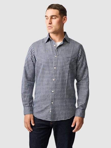 Rodd & Gunn Southburn Check Linen Cotton Slim Fit Long Sleeve Shirt, Royal, Royal