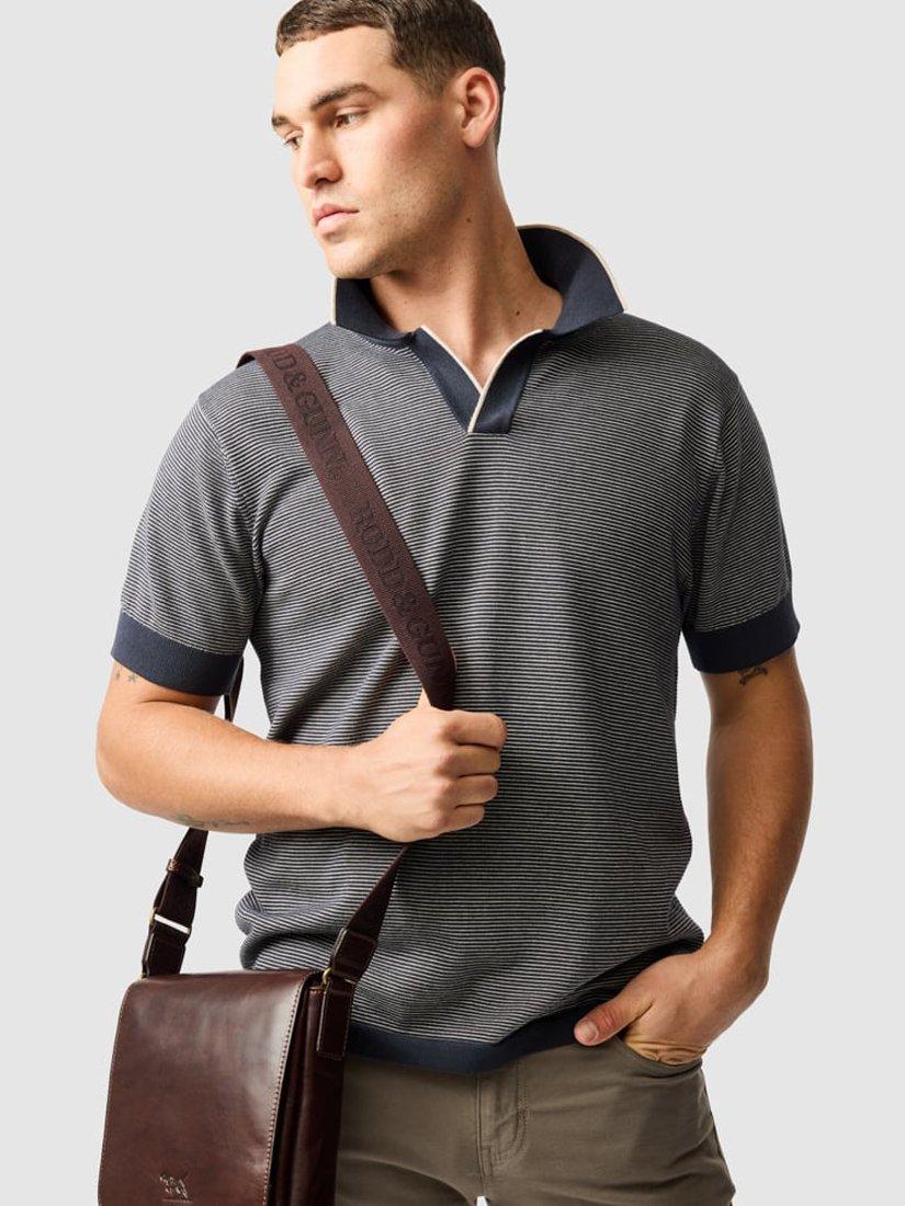 Product image 5 of 6, which shows Rodd & Gunn Leefield V Neck Knitted Cotton Short Sleeve Polo Shirt, Midnight, M