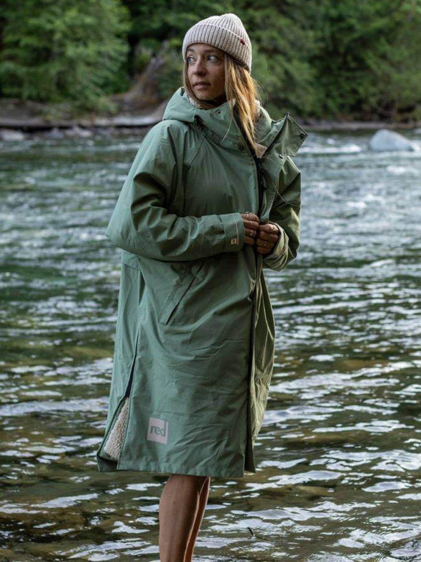 Product image 11 of 11, which shows Red Unisex EVO Pro Waterproof Changing Robe, Sage Green, S
