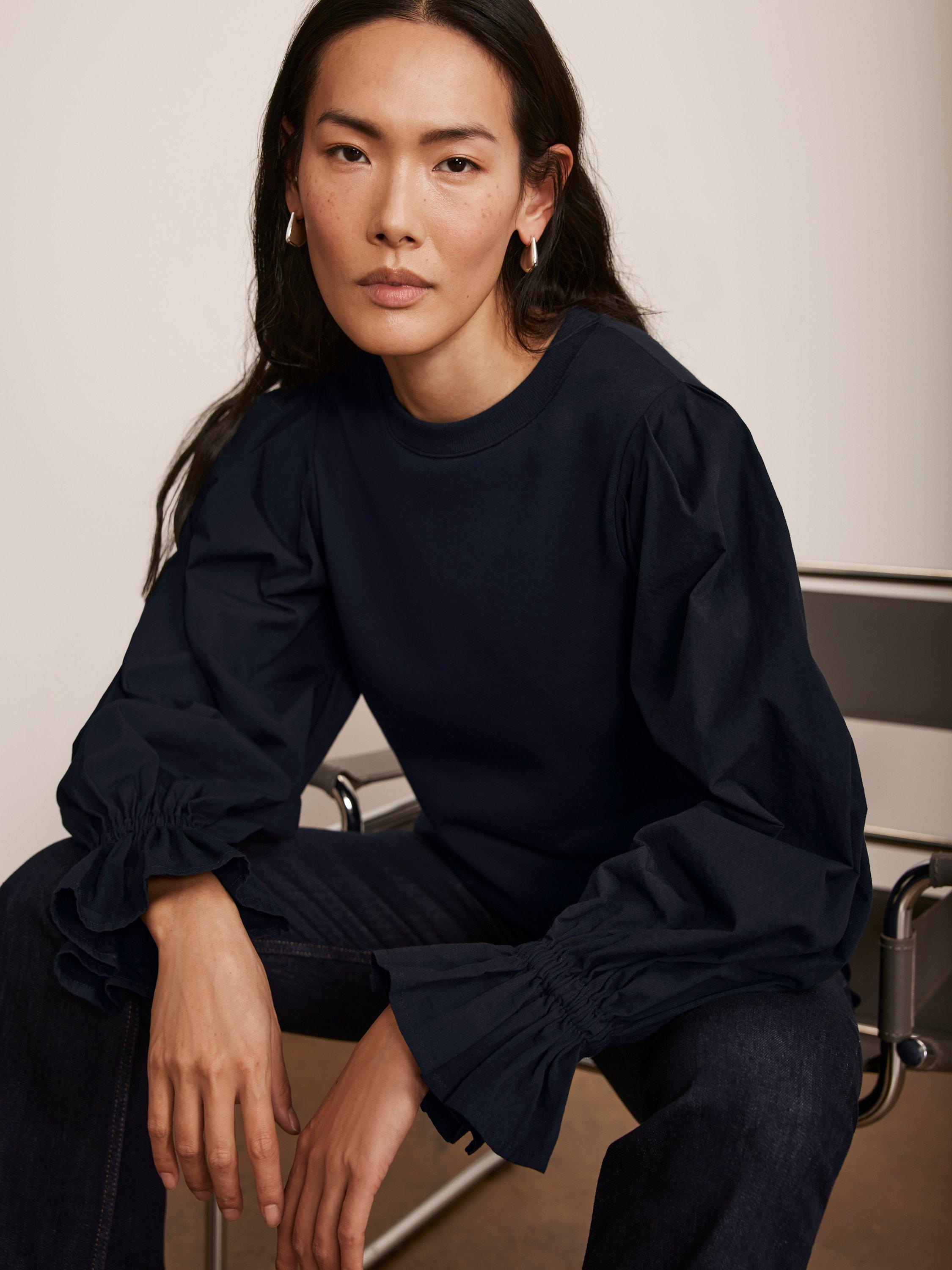 Mint Velvet Fluted Sleeve Sweatshirt, Blue