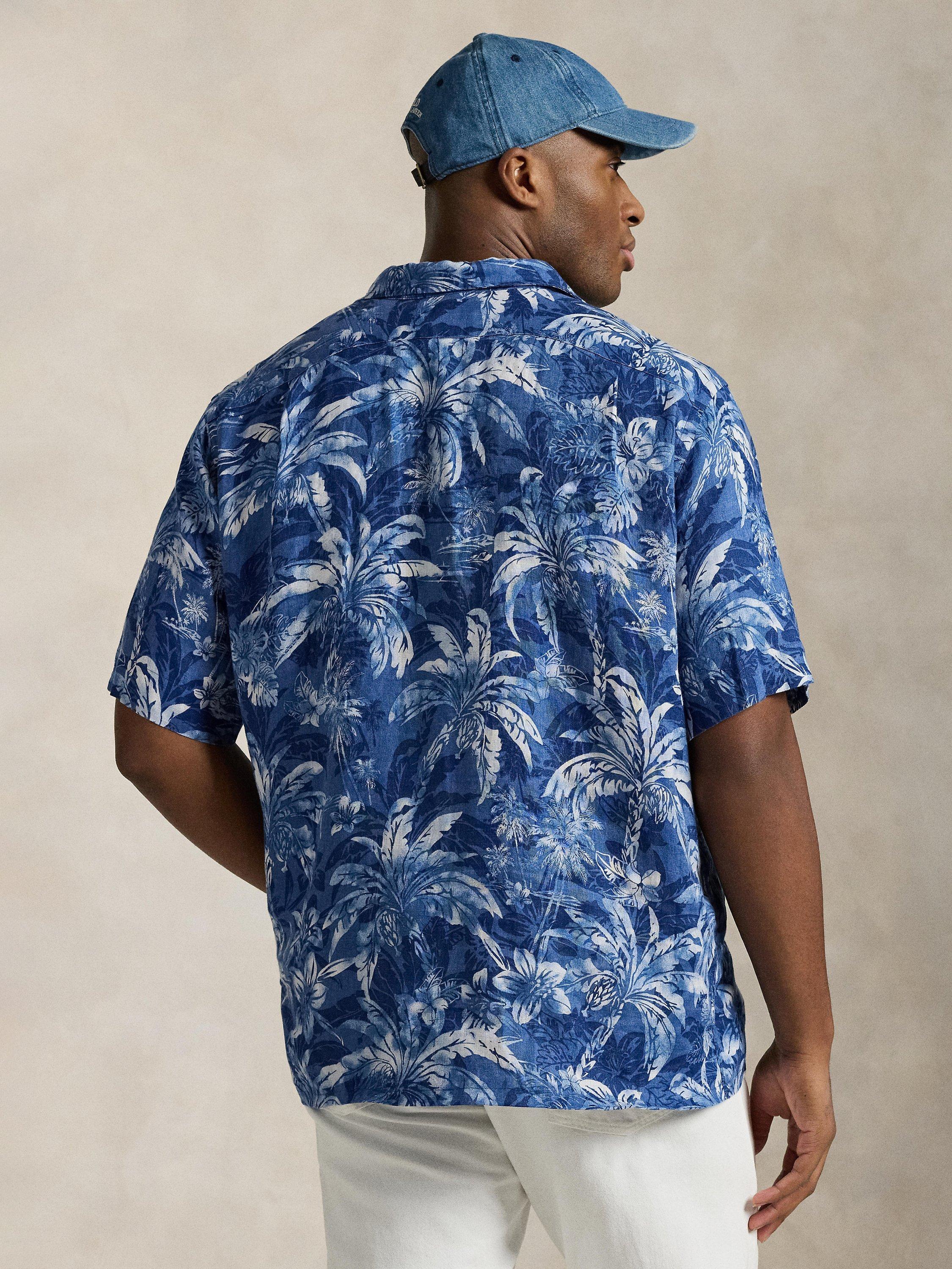 Product image 2 of 5, which shows Ralph Lauren Big & Tall Tropical Print Linen Shirt, Palm Shadow, 2XB