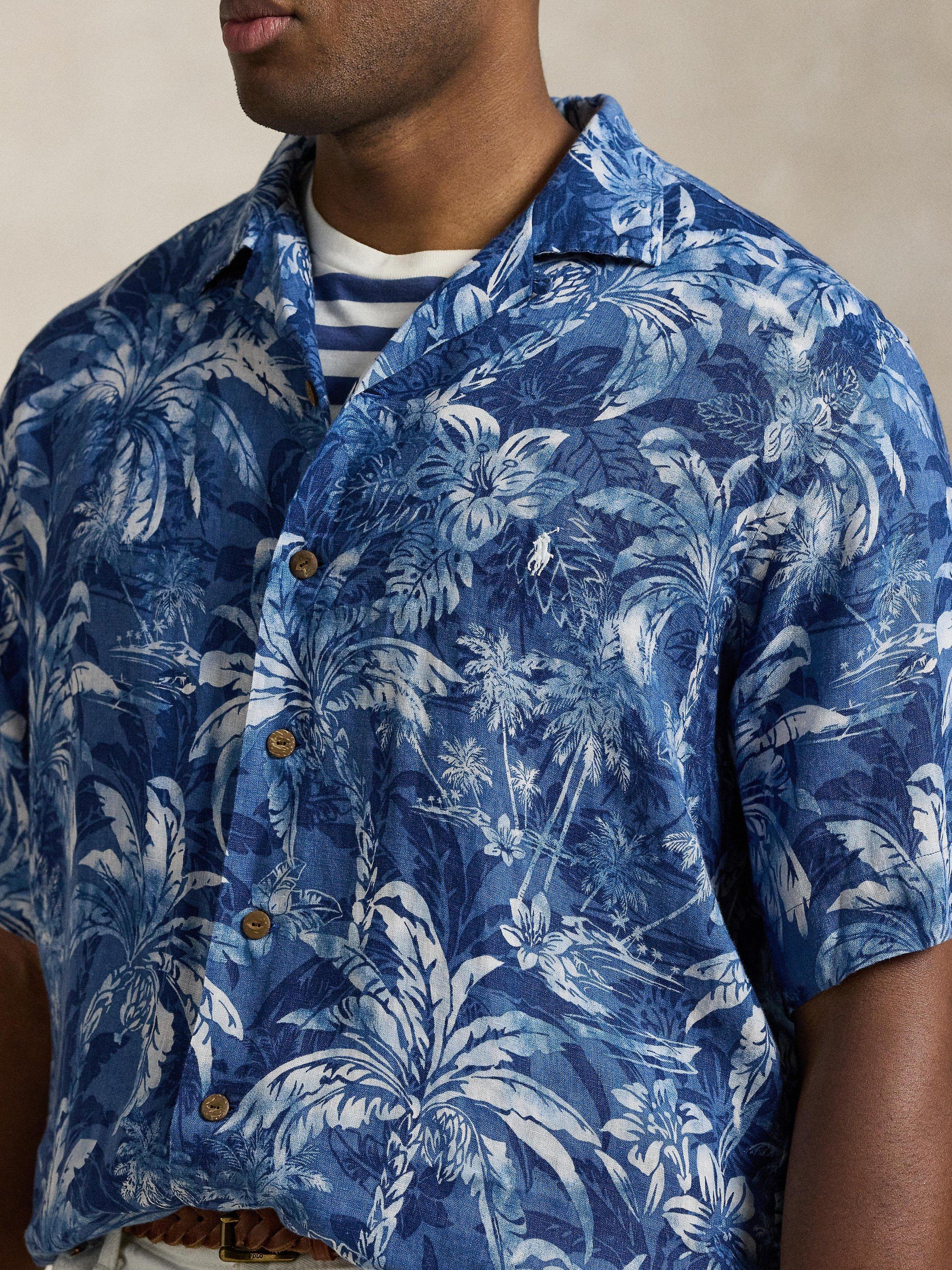 Product image 3 of 5, which shows Ralph Lauren Big & Tall Tropical Print Linen Shirt, Palm Shadow, 2XB