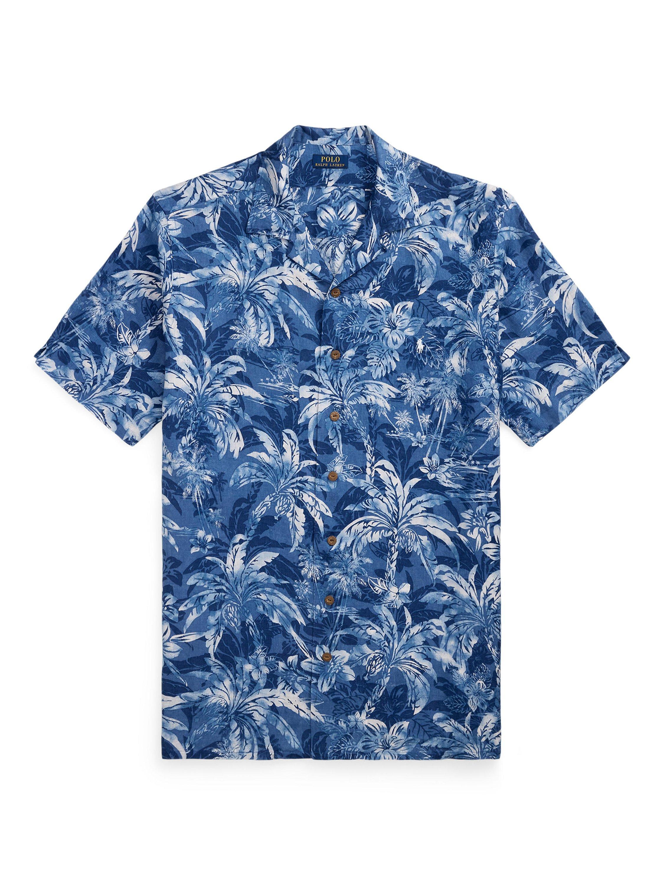 Product image 5 of 5, which shows Ralph Lauren Big & Tall Tropical Print Linen Shirt, Palm Shadow, 2XB