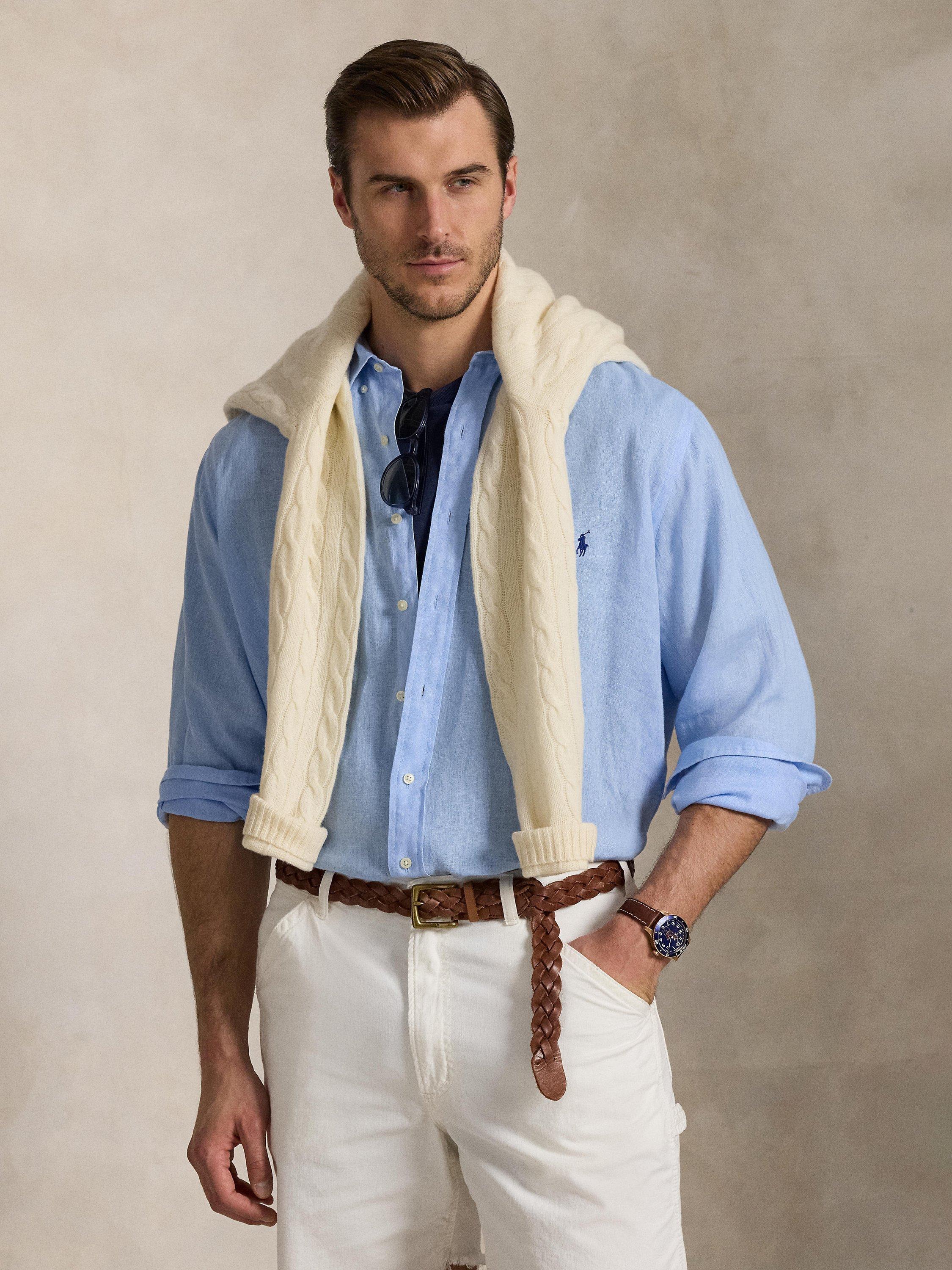 Product image 1 of 5, which shows Ralph Lauren Big & Tall Linen Shirt, Office Blue, 1XB