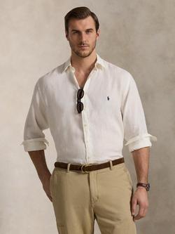 Ralph Lauren Big & Tall Linen Shirt, Office Blue, Deckwash White