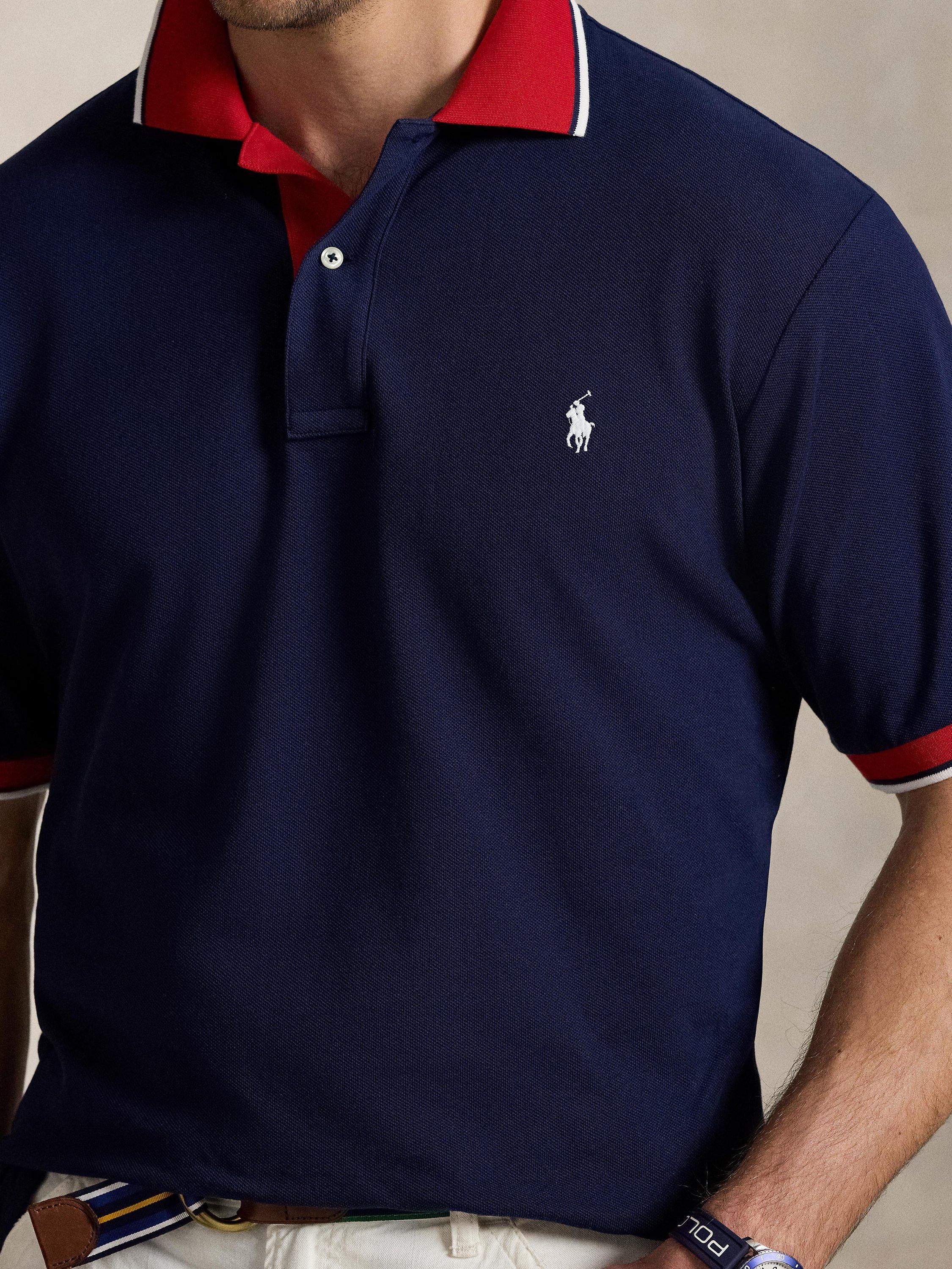 Product image 3 of 4, which shows Ralph Lauren Big & Tall Cotton Mesh Polo Shirt, Newport Navy/Red, 3LT