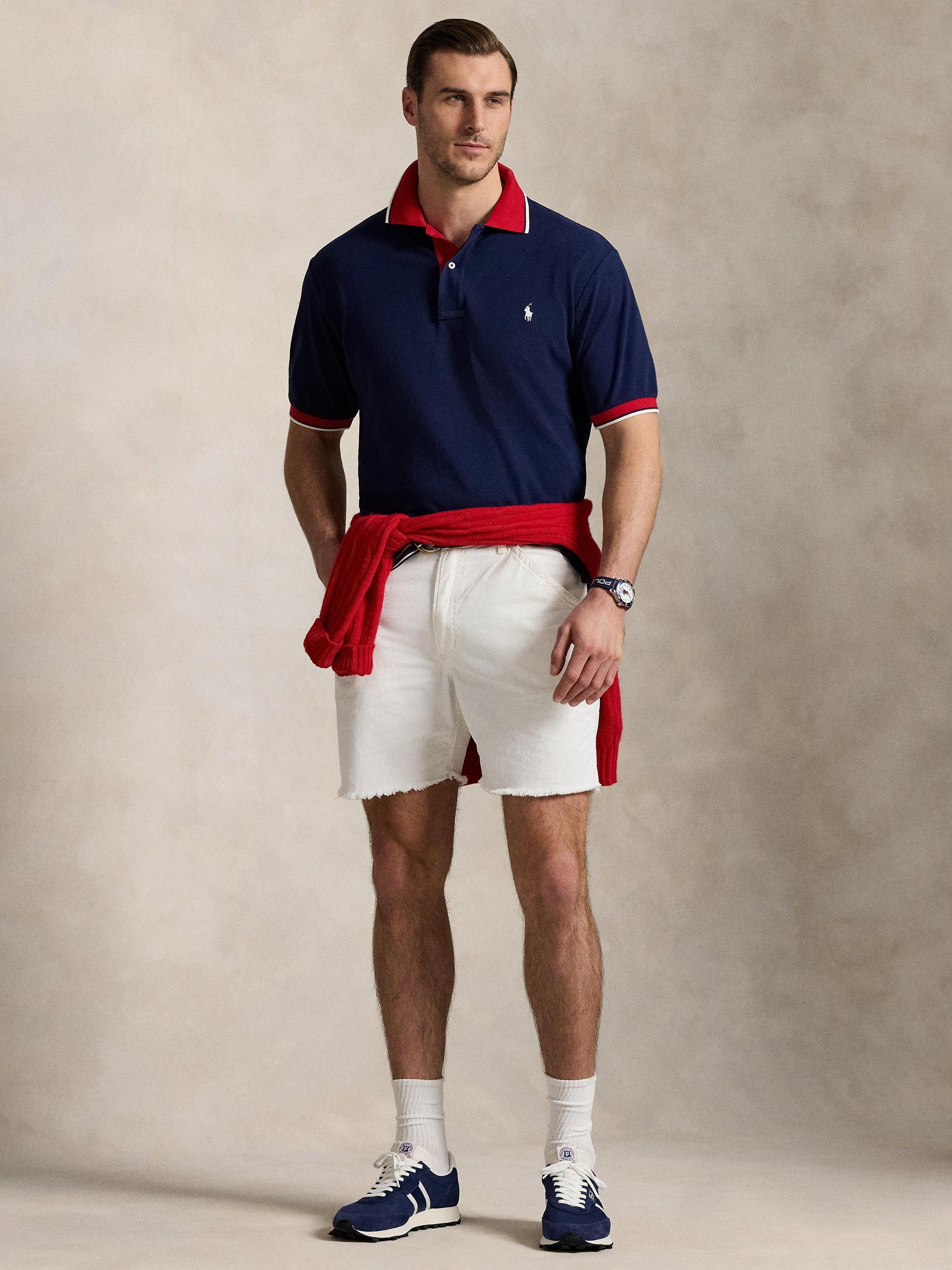 Product image 4 of 4, which shows Ralph Lauren Big & Tall Cotton Mesh Polo Shirt, Newport Navy/Red, 3LT