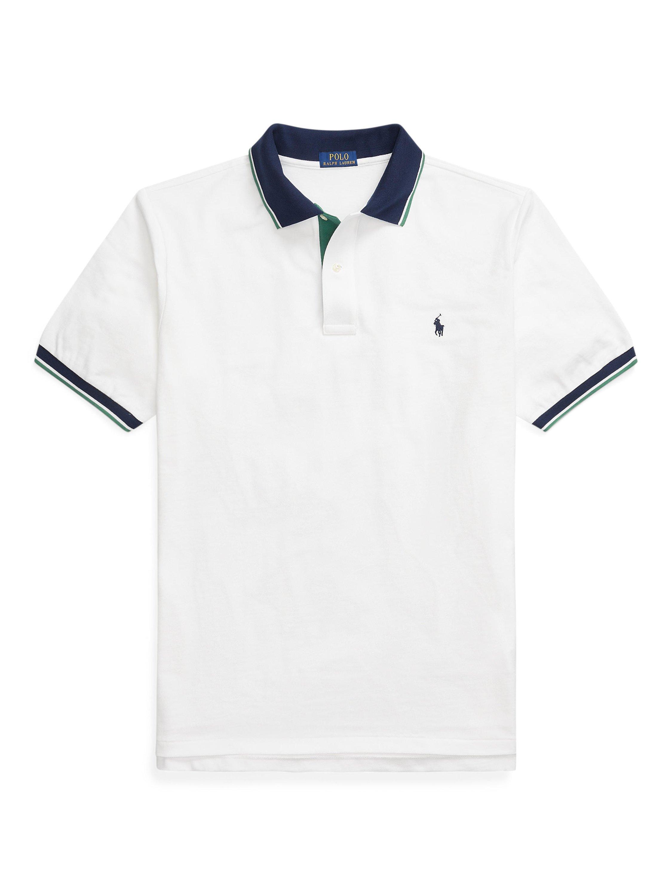 Product image 1 of 1, which shows Ralph Lauren Big & Tall Cotton Mesh Polo Shirt, Whte/Ant Green/C7927, 4XB