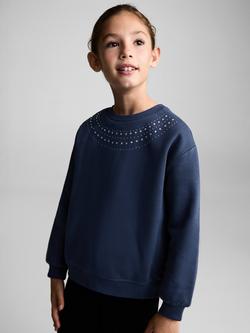 Mango Kids' Beaded Collar Sweatshirt, Navy, Navy