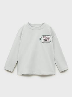 Mango Kids' Never Stop Exploring Long Sleeve Top, Pastel Grey, Pastel Grey