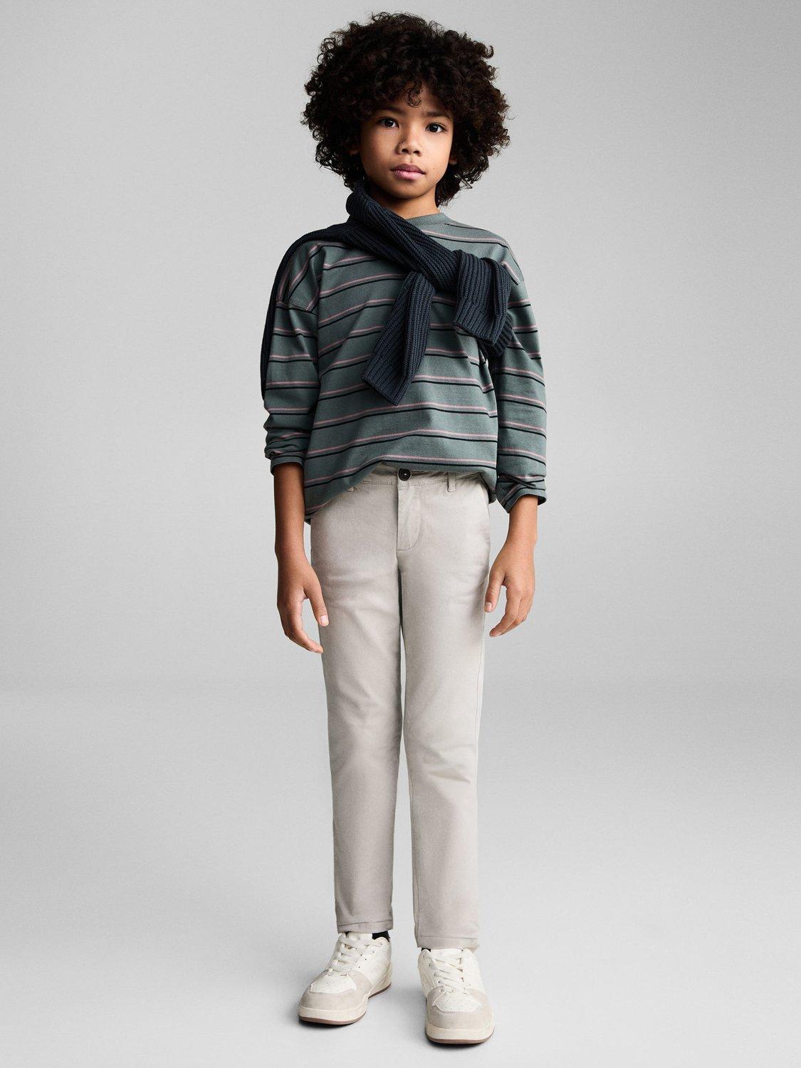 Mango Kids' Piccolo Cotton Blend Chino Trousers, Natural White