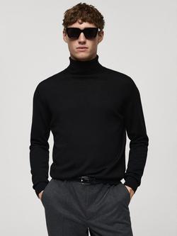 Mango Willy Wool Regular Fit Turtleneck Jumper, Black