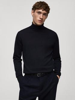 Mango Willy Wool Regular Fit Turtleneck Jumper, Navy